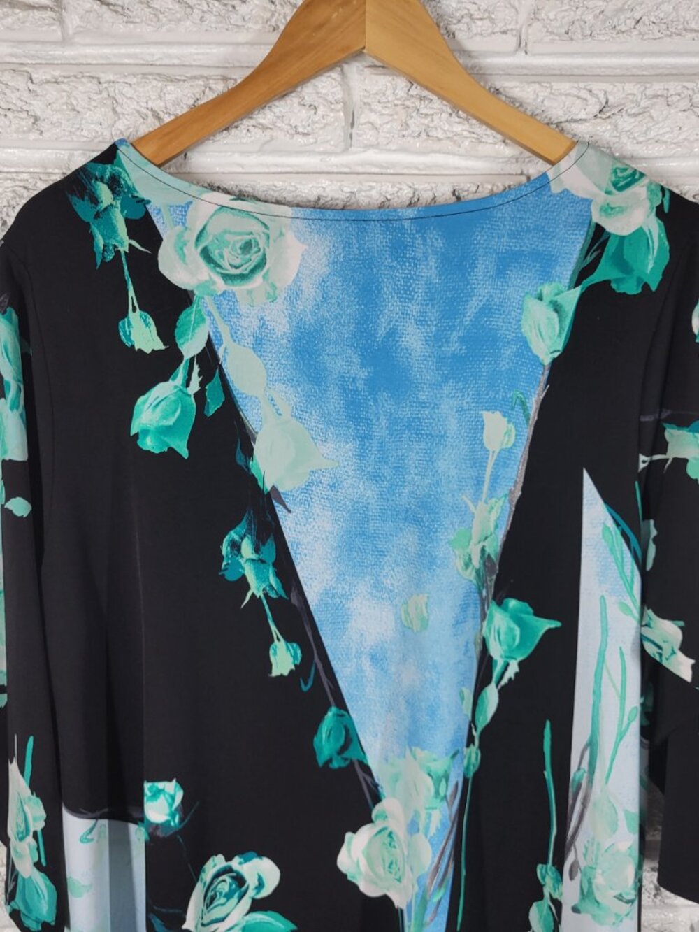 Alfani Asymmetric Tunic Womens 2X Black Blue Floral 3/4 Sleeve Casual FLO283E - Picture 6 of 11
